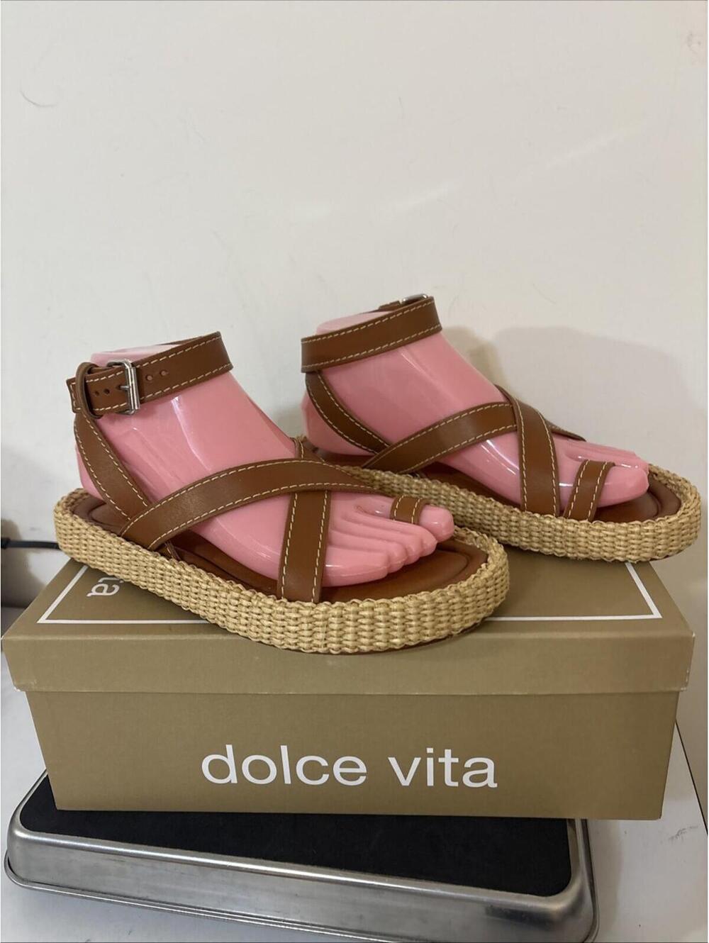 *Dolce Vita Roxie Sandal Brown Leather Ankle Strap Size 7 Sold Out Revolve WBox - Picture 2 of 16